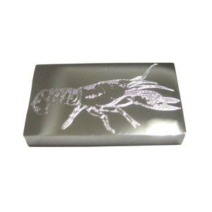 Silver Toned Rectangular Etched Crayfish Crawfish Crawdad Magnet